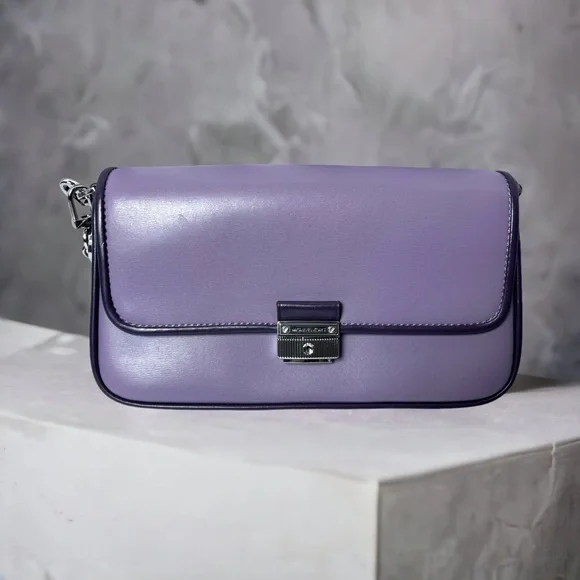 Michael Kors Bradshaw Orchid Small Two-Tone Leather Convertible Shoulder Bag